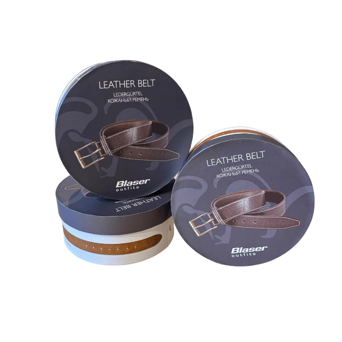 Blaser Bőr Öv cognac részletfotó dombornyomott logóval